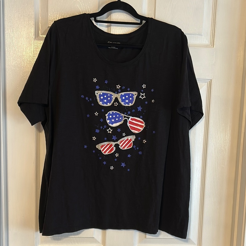 Catherines Black Tee with Patriotic Sunglasses Design